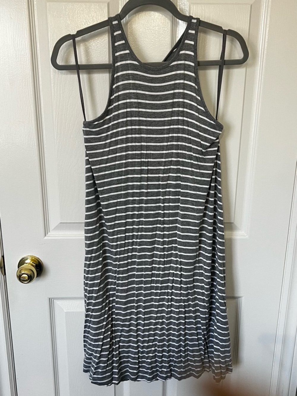 GAP Charcoal Gray & White Striped Sleeveless Midi Dress